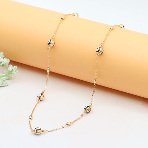 Rose Gold Evil Eye Charm Necklace with Adjustable Chain, XPNL0273 - Picture 1 of 12